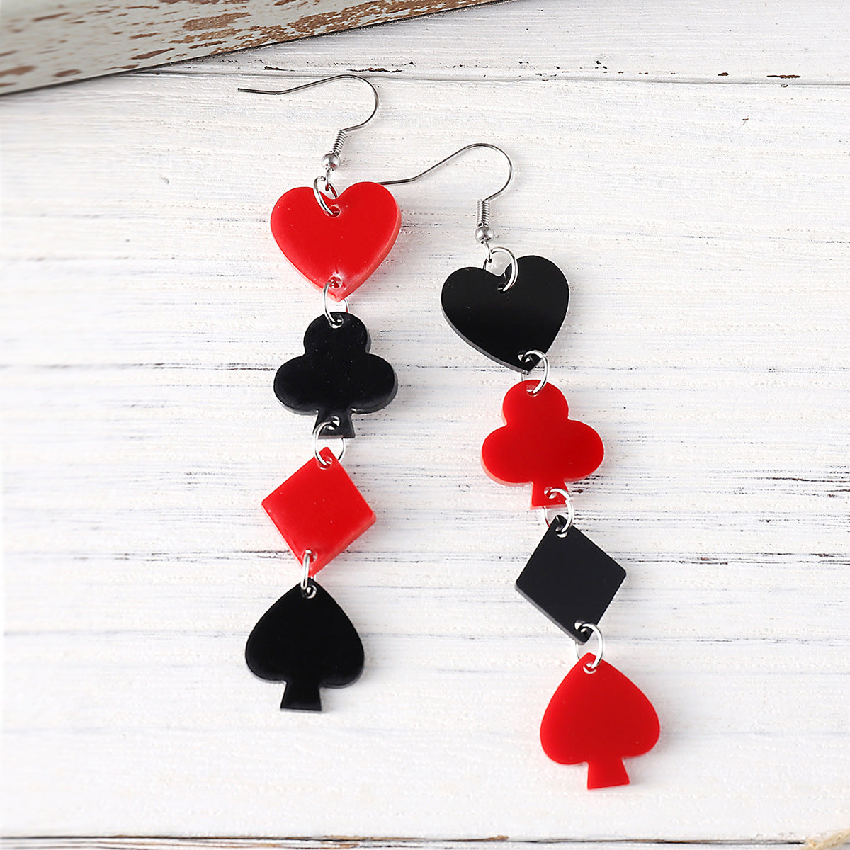 Wholesale  Long Tassel Y2K Poker Card Color Love Plum Blossom Square Spades Acrylic Earrings