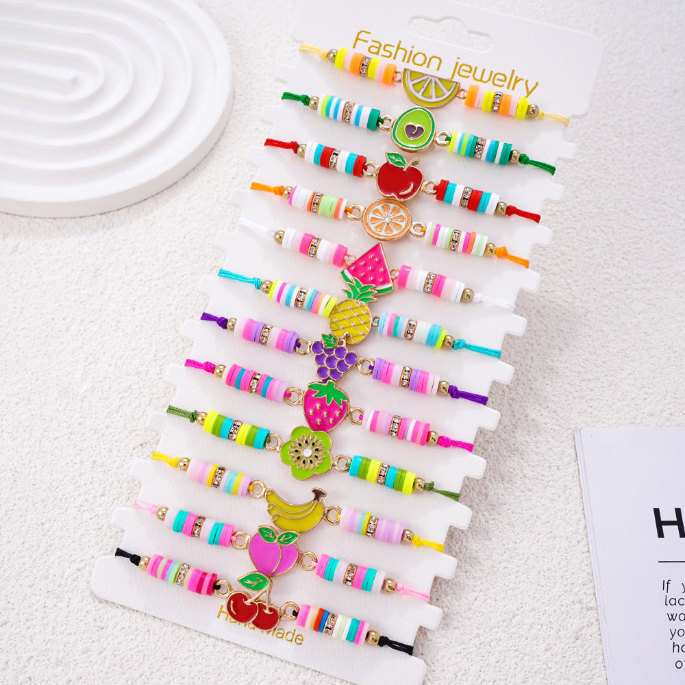 Wholesale Colorful polymer clay beaded cartoon animal pattern bracelet hand-woven adjustable size children' s jewelry