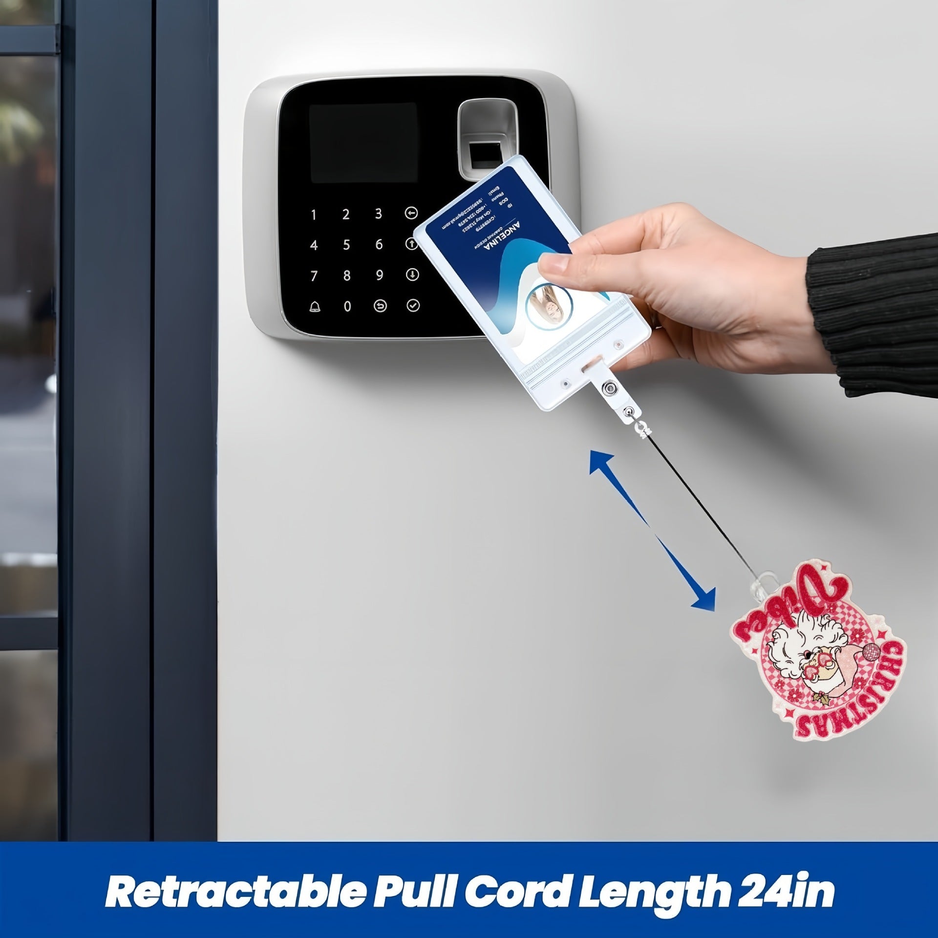 Wholesale Acrylic Pink Christmas Retractable Rotating Badge Keychain