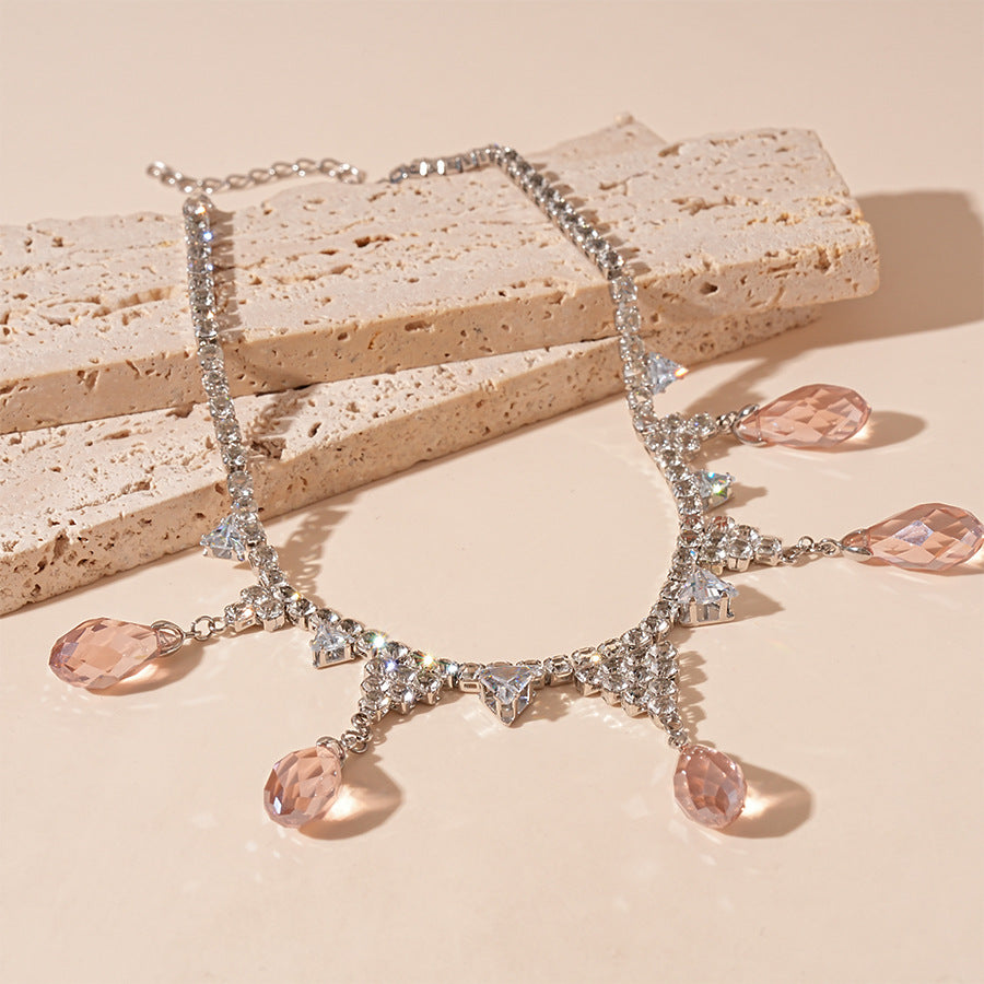 Wholesale Light luxury style diamond zircon glass bead water drop necklace