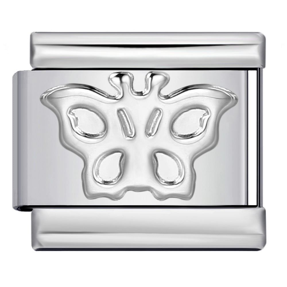 Wholesale  Italian moduleTitanium steel convex silver stamping pattern DIY bracelet