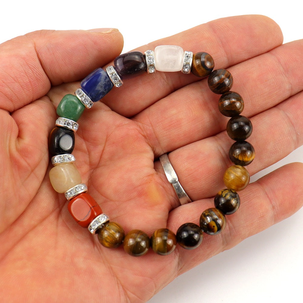 Wholesale Colorful Agate Micro-Paved Diamond Synthetic White Pine Tiger Eye Stone Pink Chalcedony Volcanic Stone Beaded Bracelet