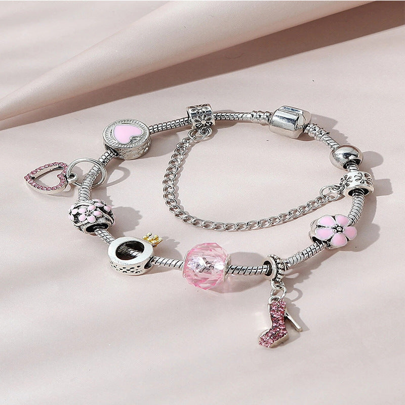 Wholesale Heart Shaped Rhinestone Stainless Steel Copper Alloy Beaded Bracelet ACC-BT-JingSY001