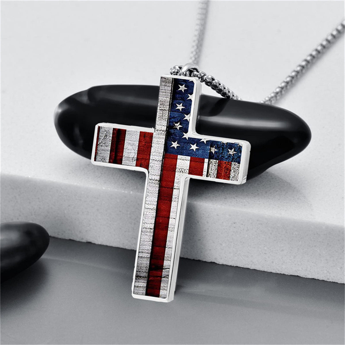 Wholesale Stainless Steel Flag Cross Pendant Necklace Minimalist Style Unisex Jewelry Accessory