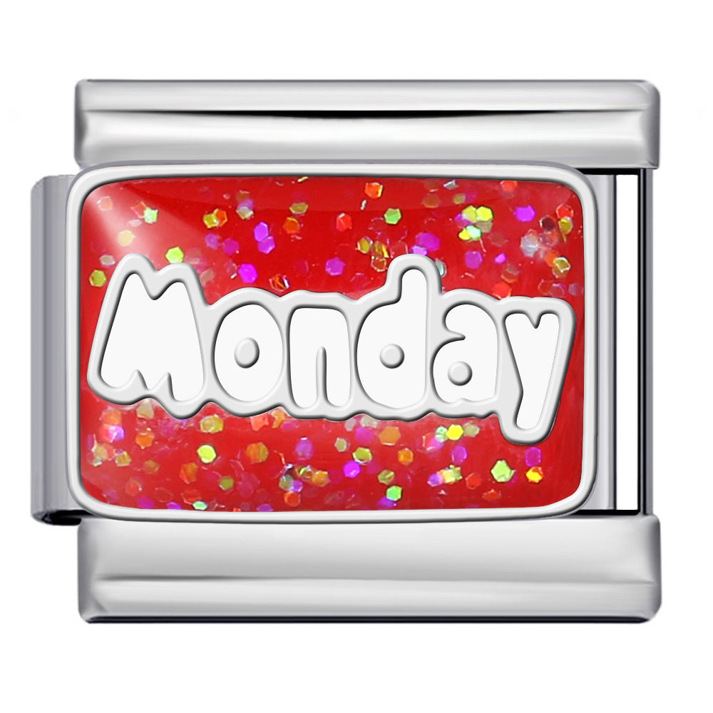 Bracciale italiano all'ingrosso Modular Glitter con giorni della settimana in acciaio al titanio