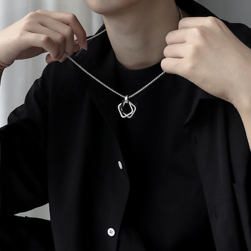 Wholesale Modern Geometric Three-Ring Pendant Necklace,  Alloy,  70cm Box Chain,  Unisex Jewelry Accessory for Resale