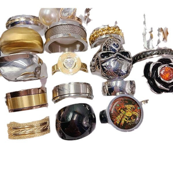 Wholesale Random Color 10pcs Titanium Steel Ring Stainless Steel Exaggerated Ring ACC-RS-Pabo007