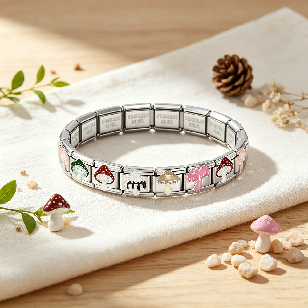 Wholesale Stainless Steel Mushroom DIY Elastic Modular Bracelet Jewelry Accessory