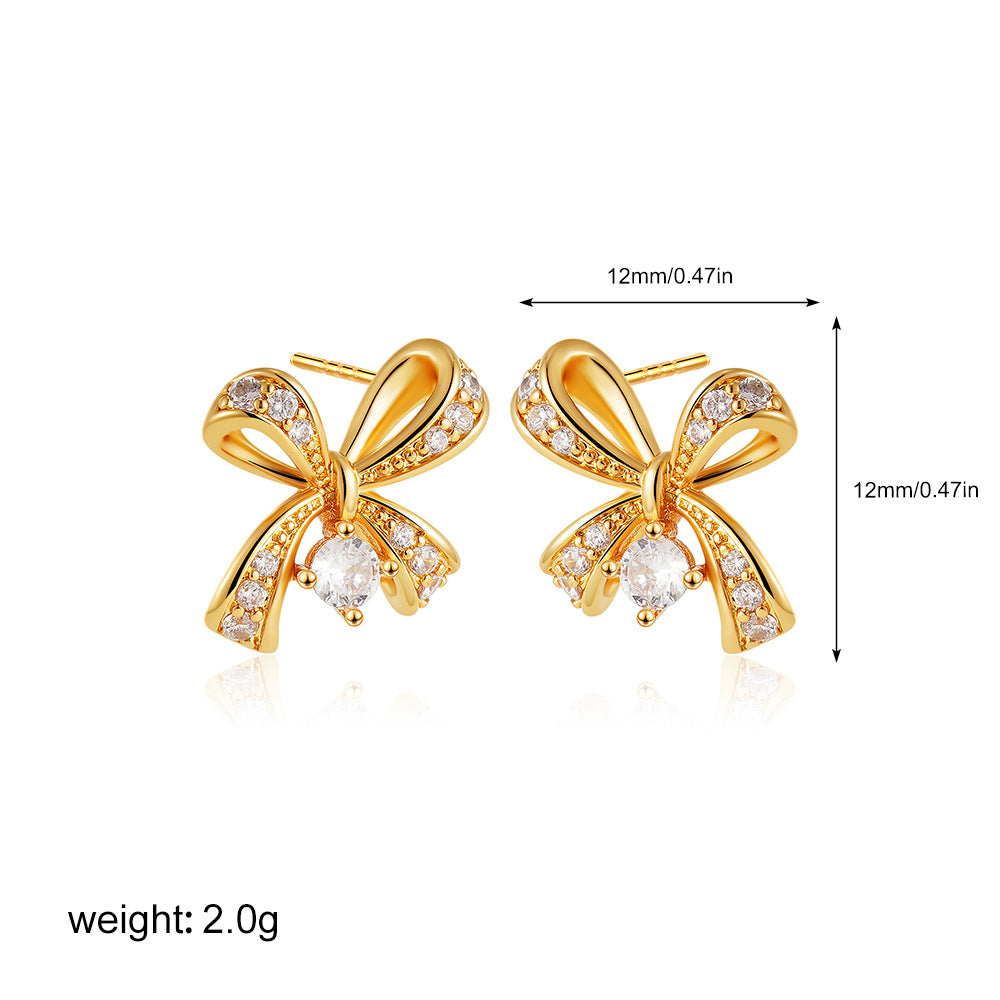 Wholesale  18K Gold Micro-inlaid Zircon Bow Earrings Light Luxury Earrings