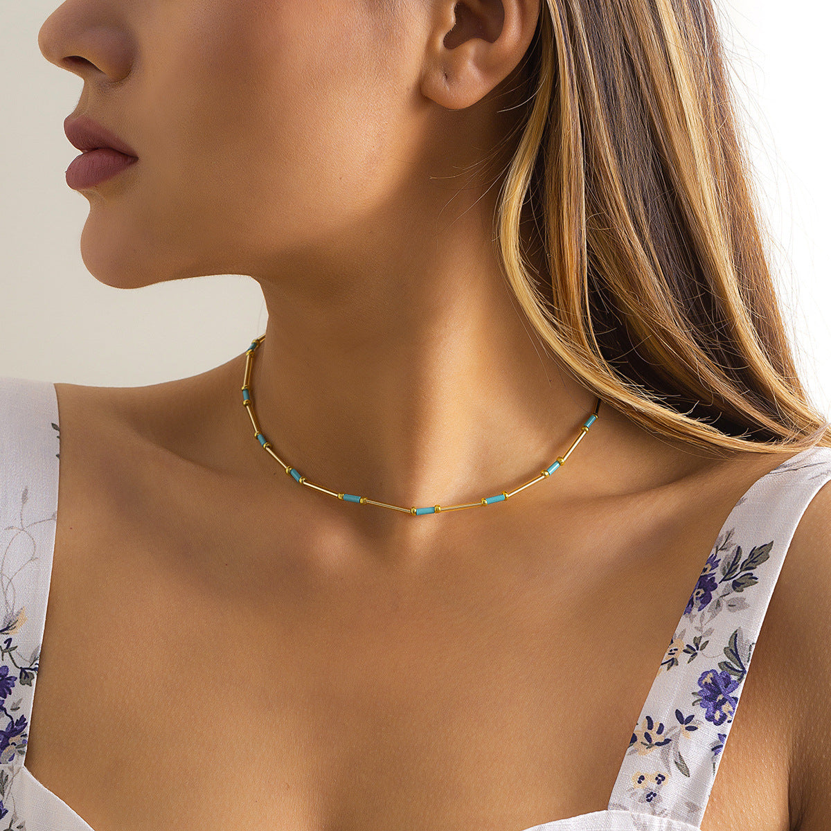 Wholesale  ethnic style simple rice beads woven stitching necklace