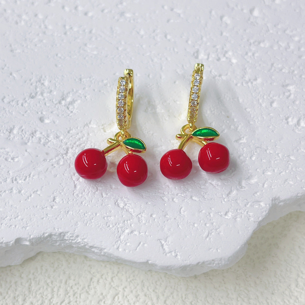 Wholesale Red Fruit Series Drop Oil Cherry Strawberry Earrings