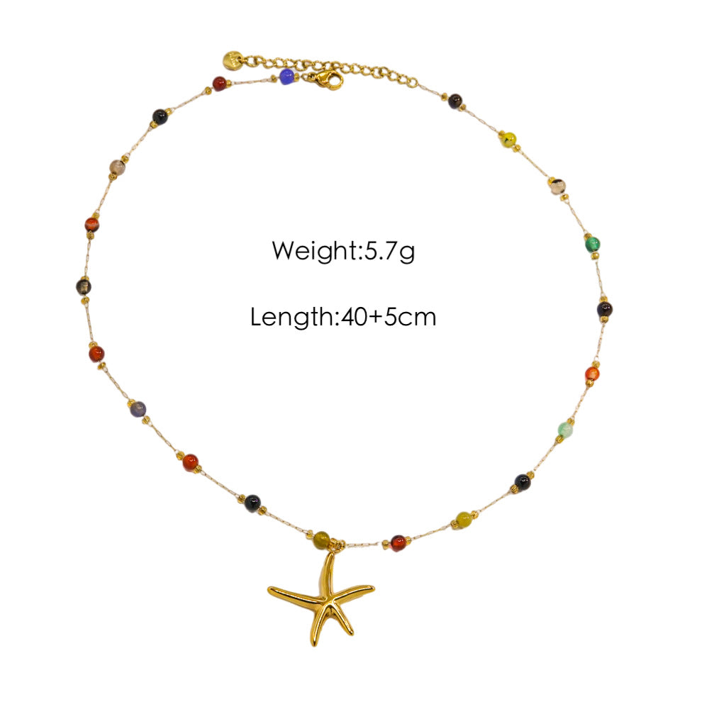 Wholesale  Light Luxury  Colorful Gravel Beaded Natural Pearl Beaded 14K Gold Stainless Steel Pendant  Necklace