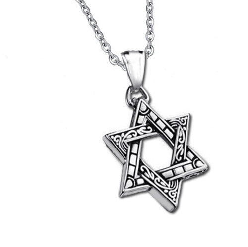 Wholesale Retro Hexagram Star Pendant Necklace For Men Double Sided Alloy Jewelry Fashion Gift Accessory