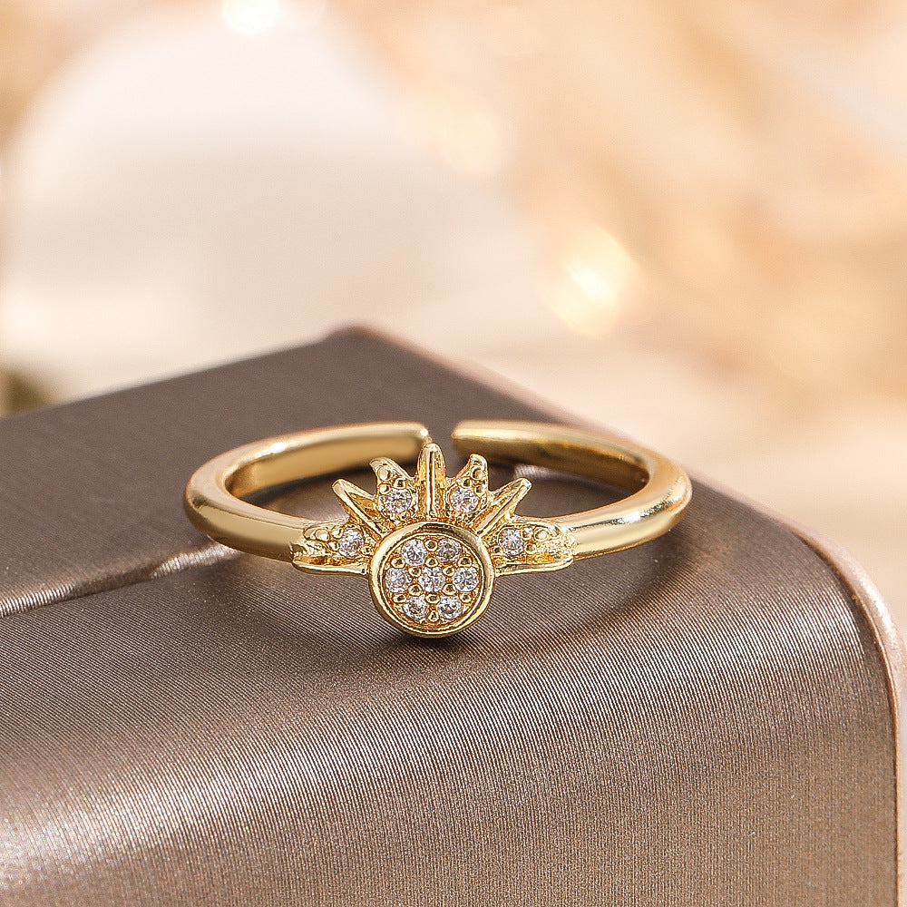 Wholesale Copper Electroplated Sun Moon Ring Stylish Astronomical Jewelry Accessory Gift