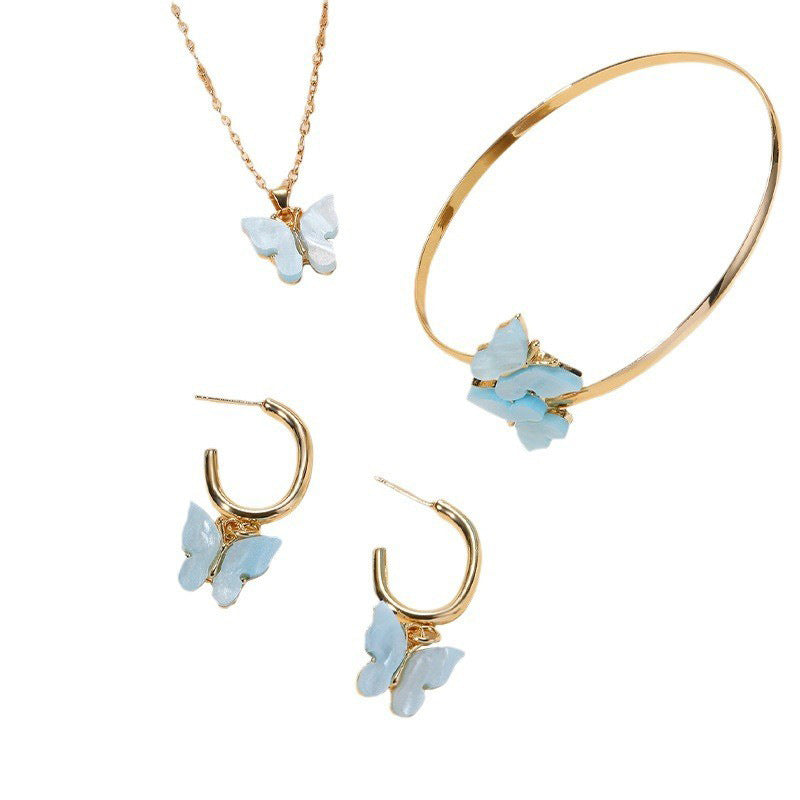 Wholesale  alloy butterfly earrings bracelet necklace four jewelry