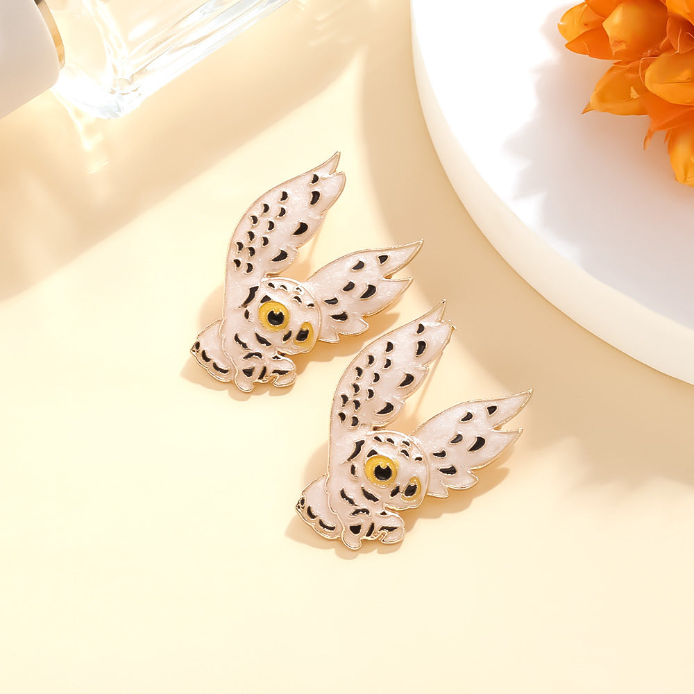 Wholesale Long Alloy Oil Dripping Owl Pendant Earrings