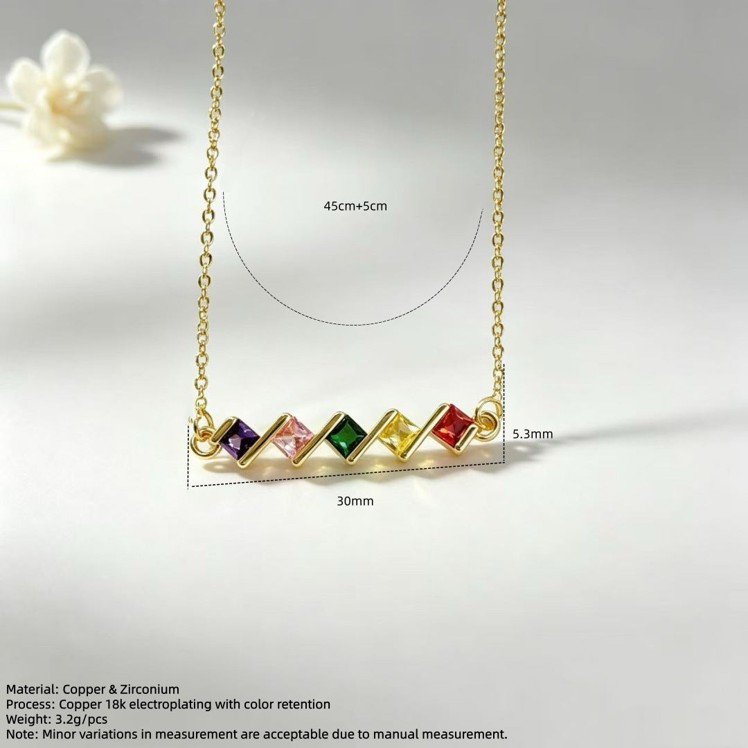 Wholesale Sweet 18K Gold Plated Brass Geometric Square Colorful Zircon Pendant Versatile Jewelry Accessory For Everyday Layering