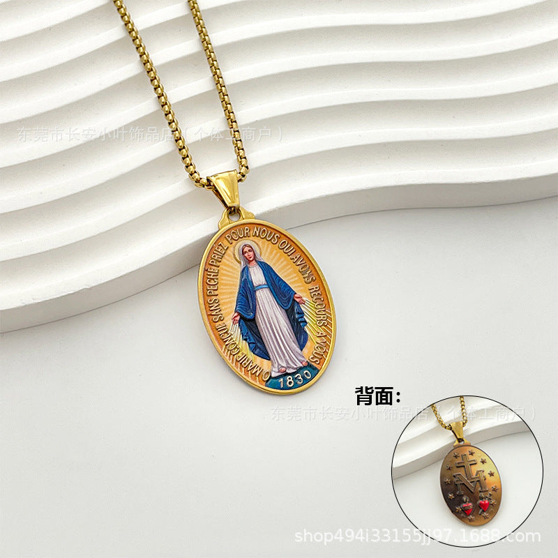 Wholesale Western Style Retro Enamel Oval Pendant Necklace