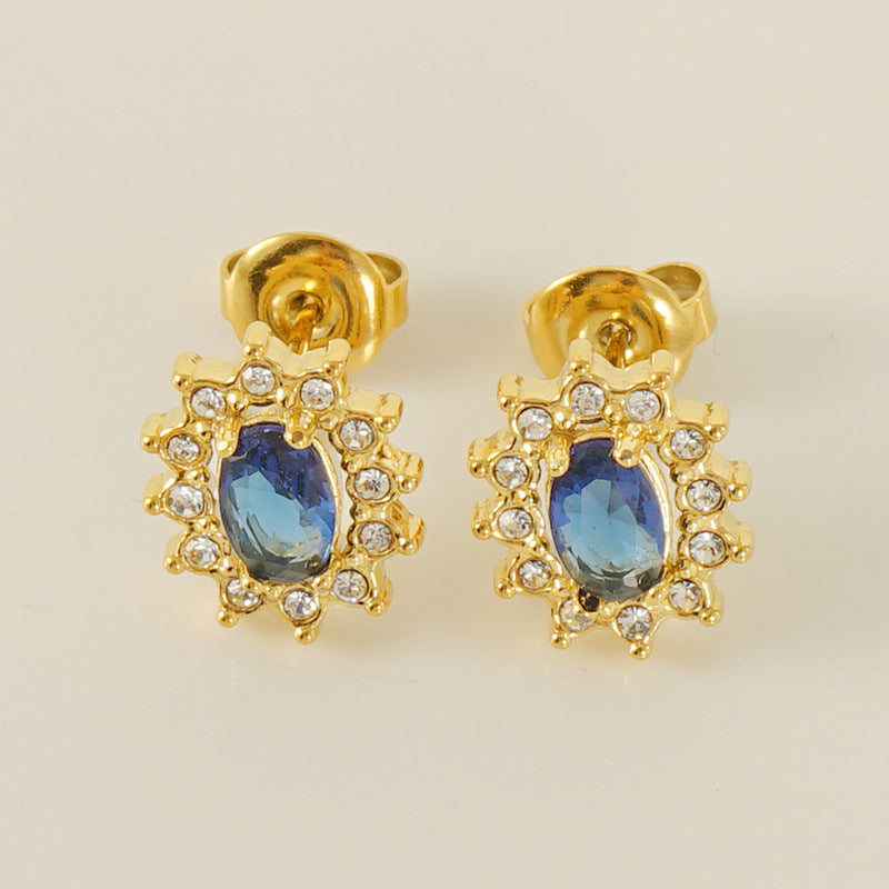 Wholesale Titanium steel multi-color zircon diamond stud earrings