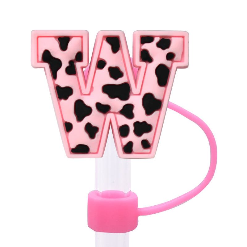 Wholesale Random 100pcs Pink leopard print cartoon Straw Cover Straw Tube Cap