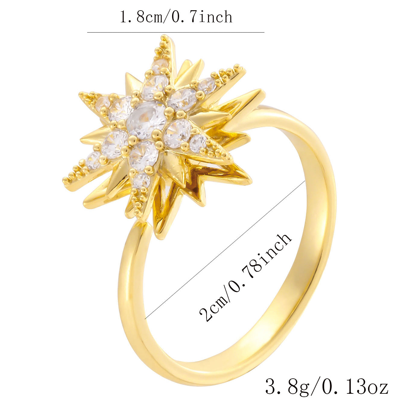 Wholesale Gold Plated Adjustable Rotating Ring Star Moon Zircon Women' s Fashion Jewelry Gift