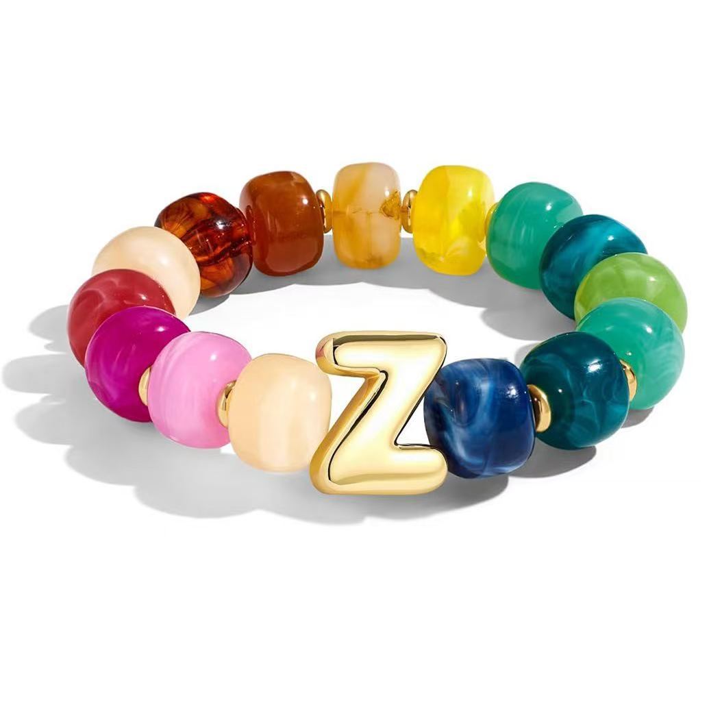 Wholesale 2026 Amazon Cross-Border Colorful Beaded 26 Letter Bracelet for Women,  Resin,  Fashionable and Unique,  High Elasticity Bracelet