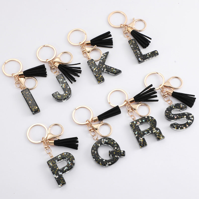 Wholesale  black resin keychain 26 English letter pendant keychain