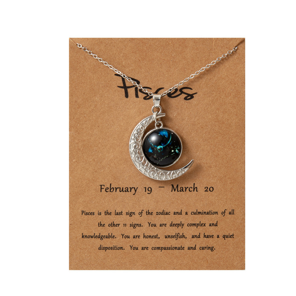 Wholesale Retro Luminous Contion Moon Pendant Necklace,  Zinc Alloy Glass,  Fashion Accessory for Women