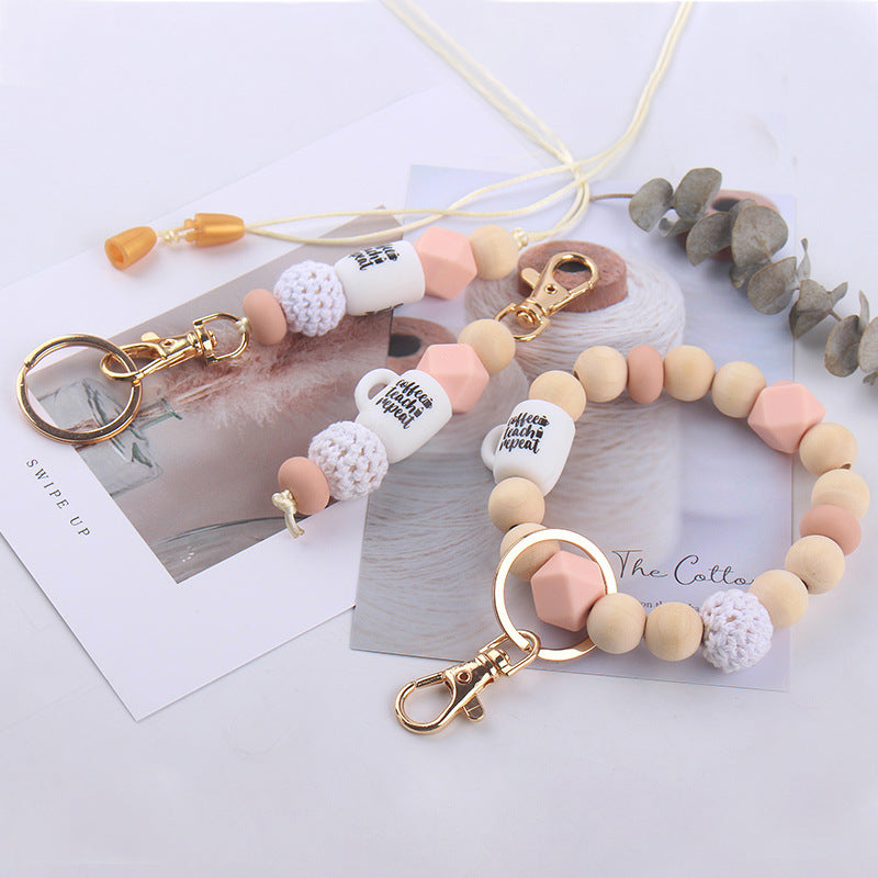 Wholesale Hemu Beads Silicone Beaded Wrist Keychain Handmade Beaded Lanyard Necklace ACC-KC-GuangTian041