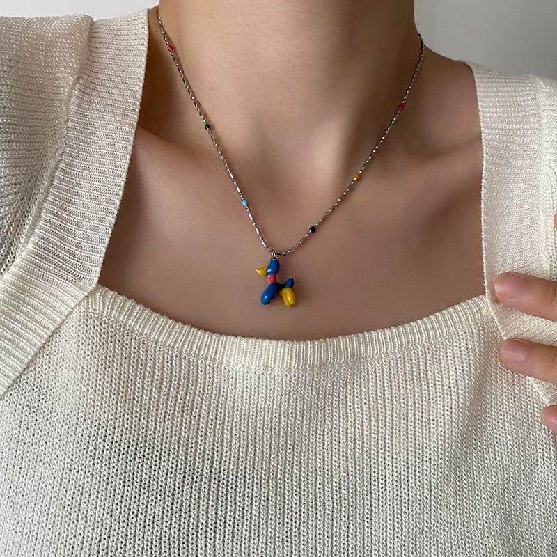 Wholesale Titanium Steel Necklace Colorful Balloon Dog Pendant Clavicle Chain ACC-NE-Yuxi014