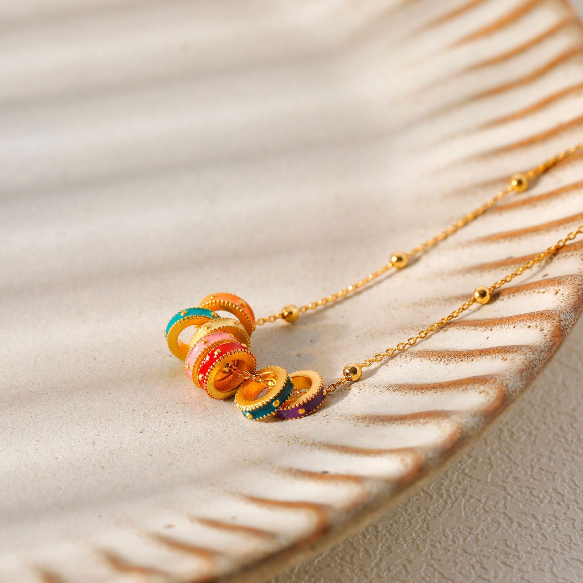 Wholesale Retro Color Dopamine Ring Tassel Necklace