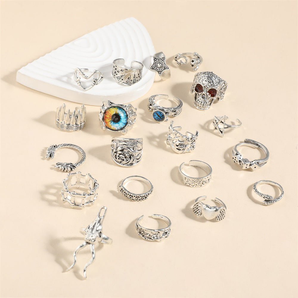 Wholesale Trendy Gothic Devil Eye Skull Ring Set 20 Pcs Jewelry Accessory for Resale