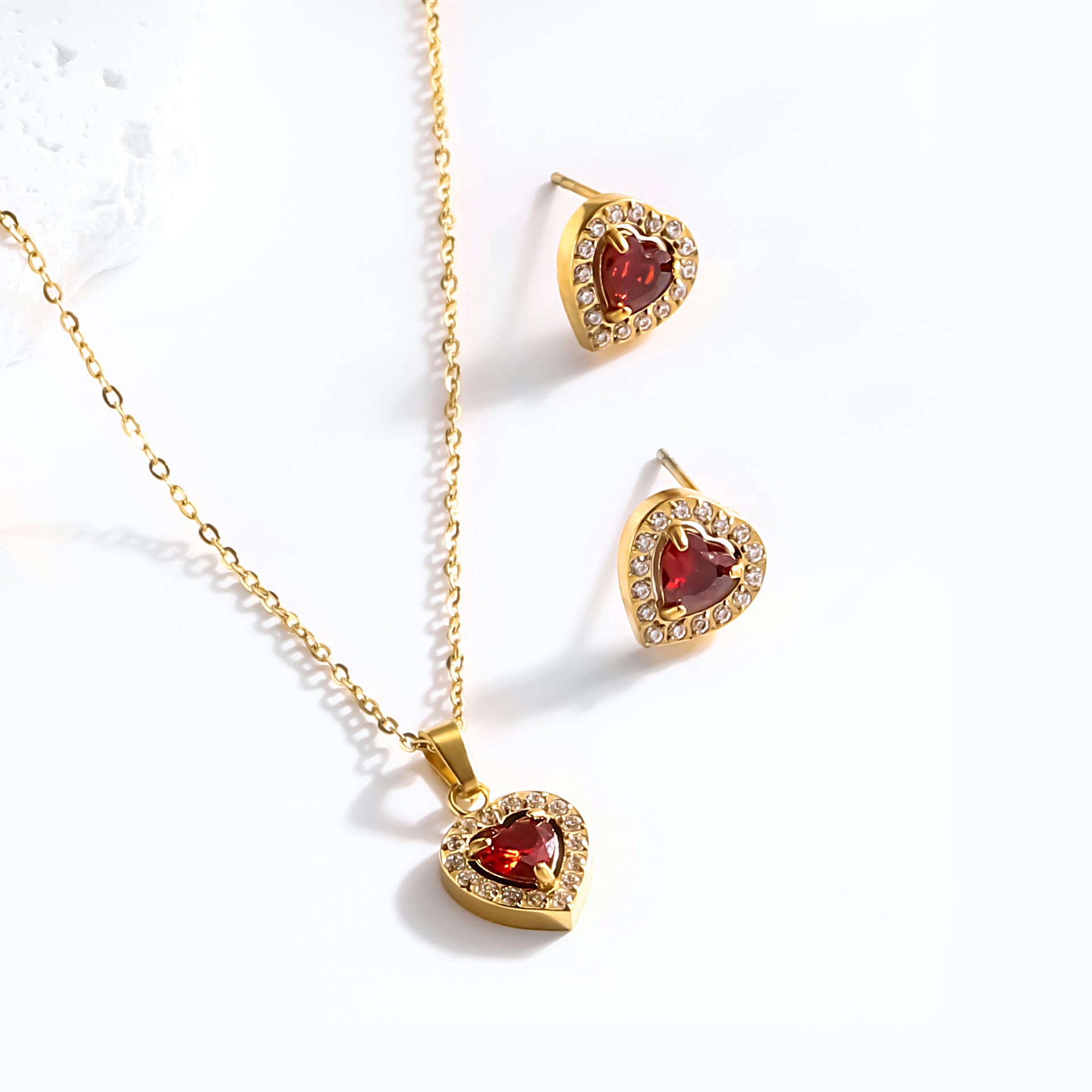 Wholesale  Titanium Steel Peach Heart Zircon Necklace Bracelet suit Set