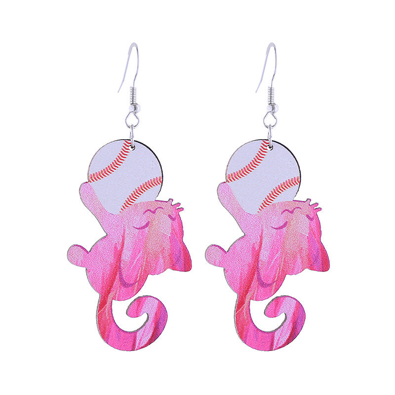 Wholesale Flame Super Rugby Baseball Sports Style Wooden Hollow Earrings