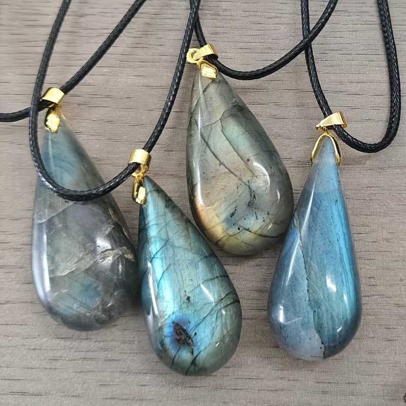 Wholesale Golden Labradorite Drop Pendant Necklace Natural Stone Crystal Trendy Women S Gift Everyday Jewelry Accessory