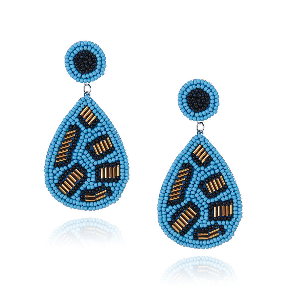 Wholesale Vintage Teardrop Shape Leopard Print Earrings Handmade Woven Bohemian Earrings ACC-ES-ManT016