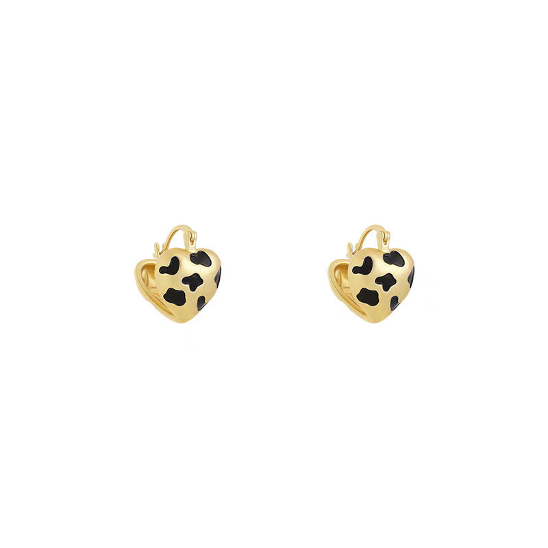 Wholesale Leopard Print Gold Heart Earrings