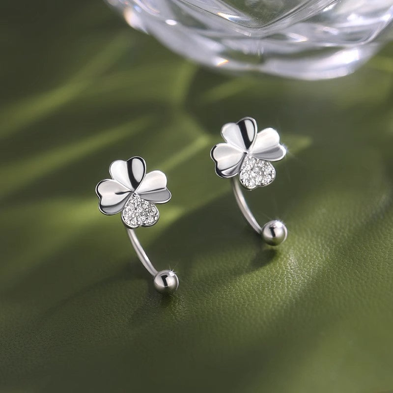 Wholesale 925 Sterling Silver Four-leaf Clover Ear Hook Earrings