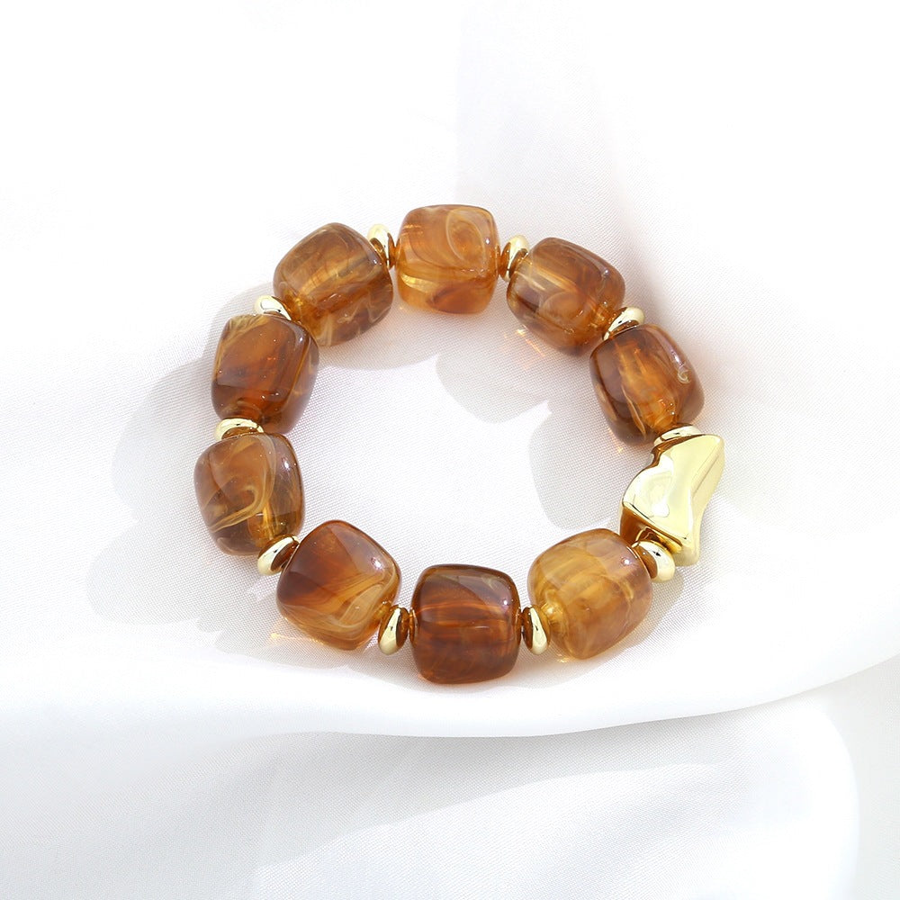 Wholesale Modern Chinese Style Acrylic Beaded Bracelet Colorful Square Candy Beads Women S Fashion Jewelry Gift Everyday