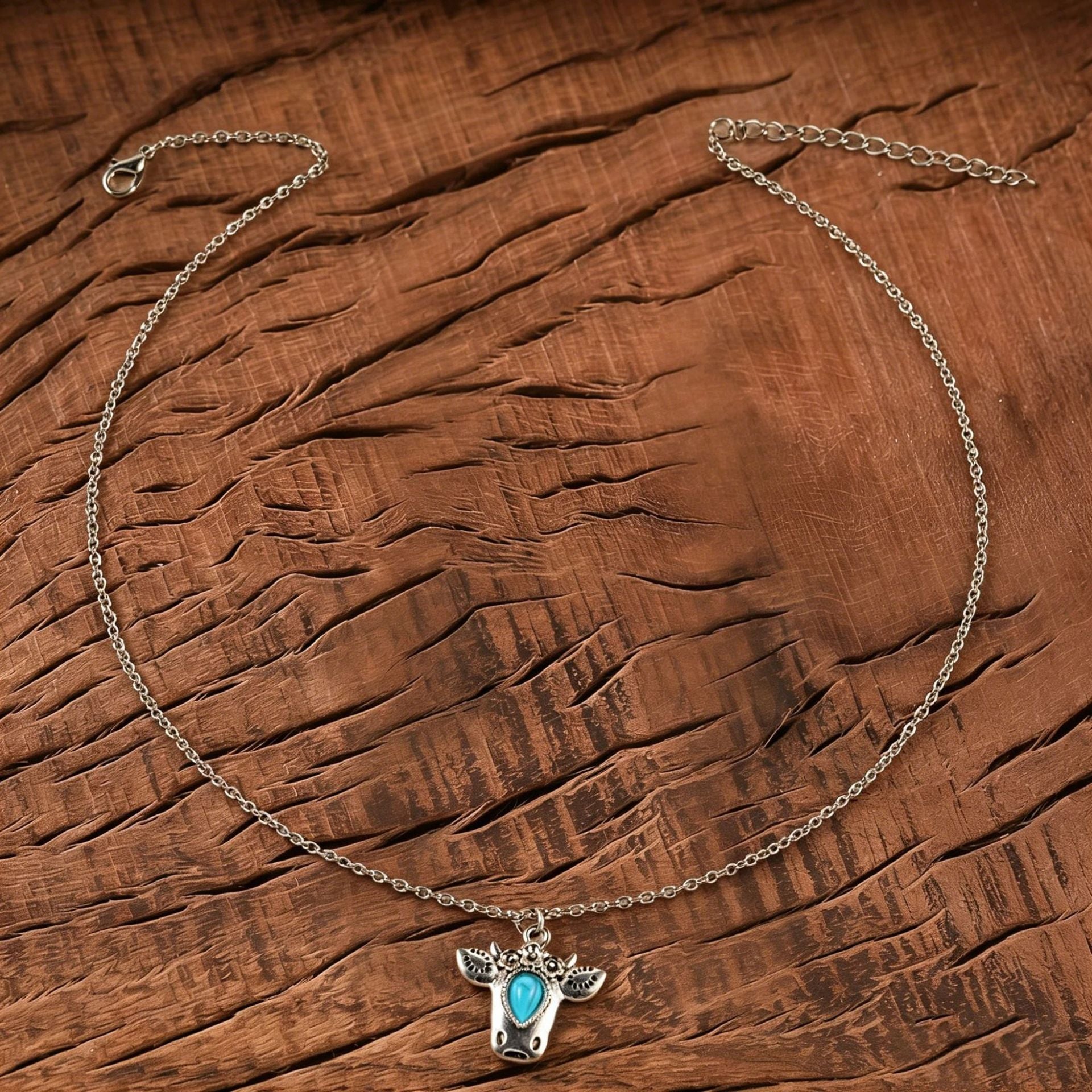 Wholesale Electroplated Zinc Alloy Turquoise Bull Head Pendant Necklace Earrings Set Bohemian Retro Everyday Wear