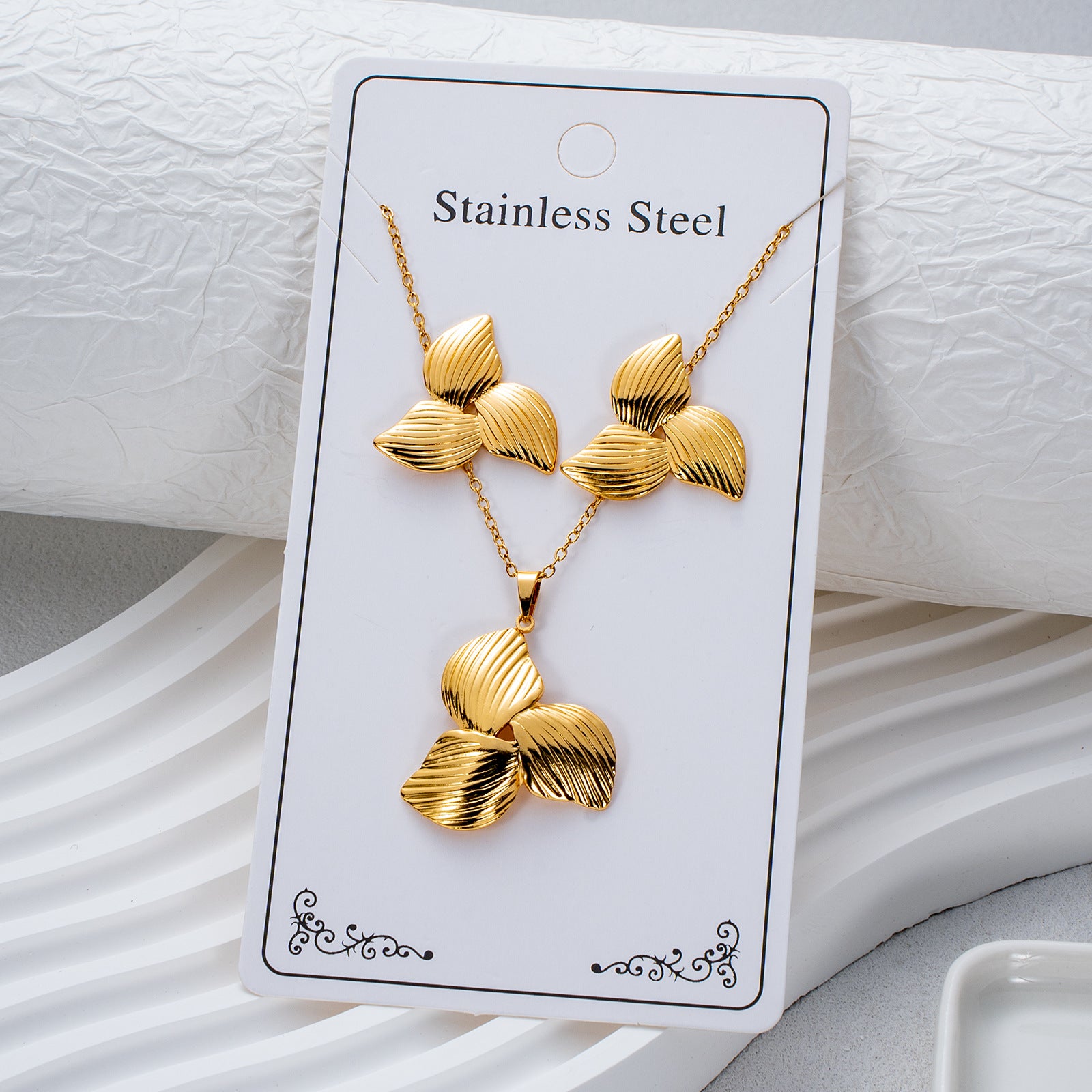 Wholesale Stainless Steel Electroplated Earring and Necklace Set - Trendy Office Lady Style,  Fashion Accessory Boutique Resale