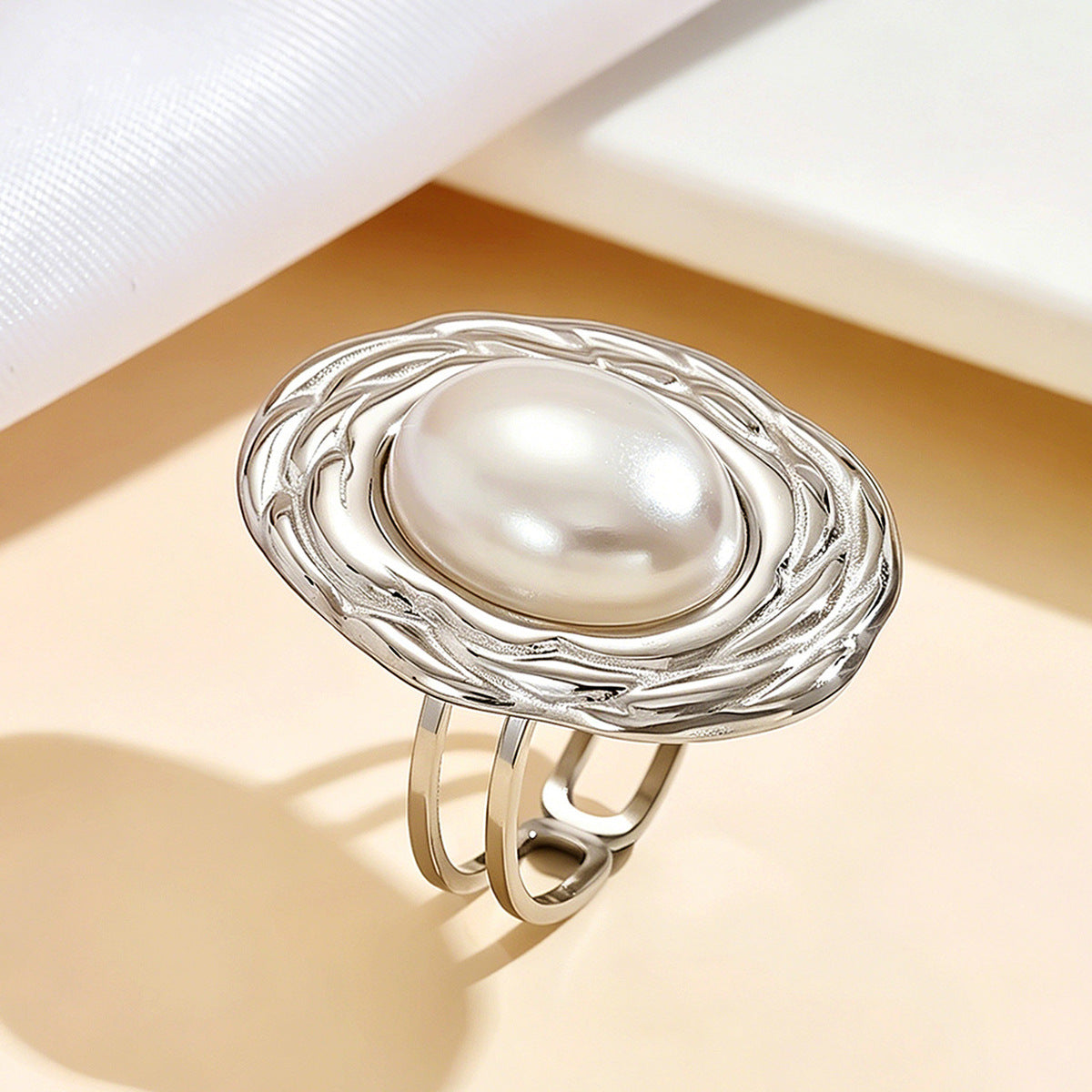 Wholesale Vintage Irregular Geometric Pearl Ring Stainless Steel 18K Gold Plated Women S Fashion Jewelry Accessory