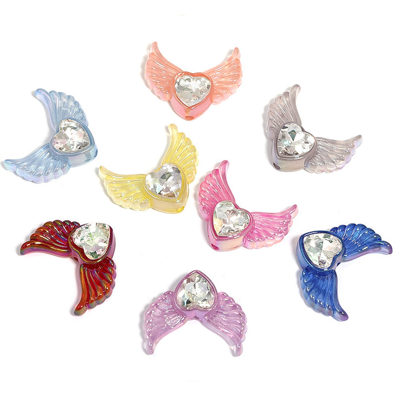 Wholesale 50pcs Luminous LUCK Angel Wings Love Diamond Inlaid Acrylic Beads Diy Accessories ACC-BDS-BLG087