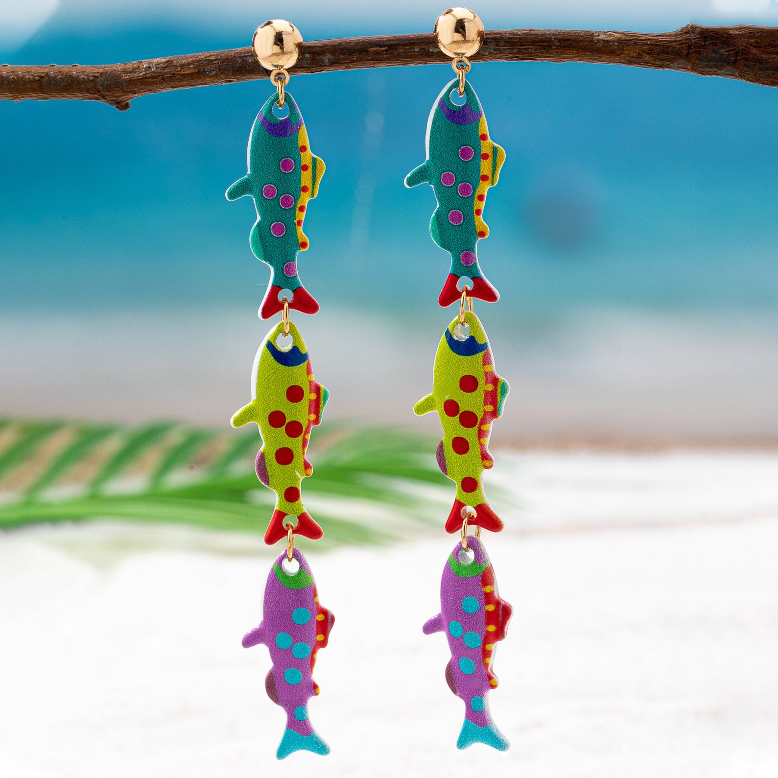 Wholesale Alloy Gold Plated Colorful Fish Pendant Drop Earrings For Women Beach Vacation Jewelry