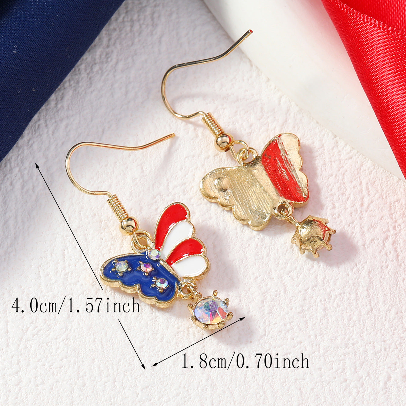 Wholesale American Independence Day Alloy Oil Drop Diamond Butterfly Earrings ACC-ES-MT004