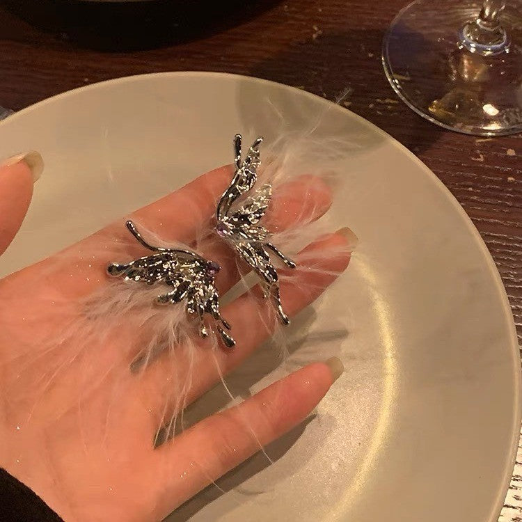 Wholesale Metal Butterfly Feather Earrings