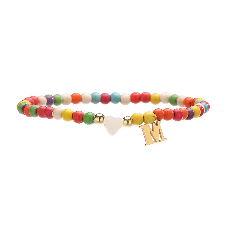 Wholesale Chic 26 Letter Heart Charm Bracelet Turquoise Rice Beads Handmade Women S Jewelry Gift