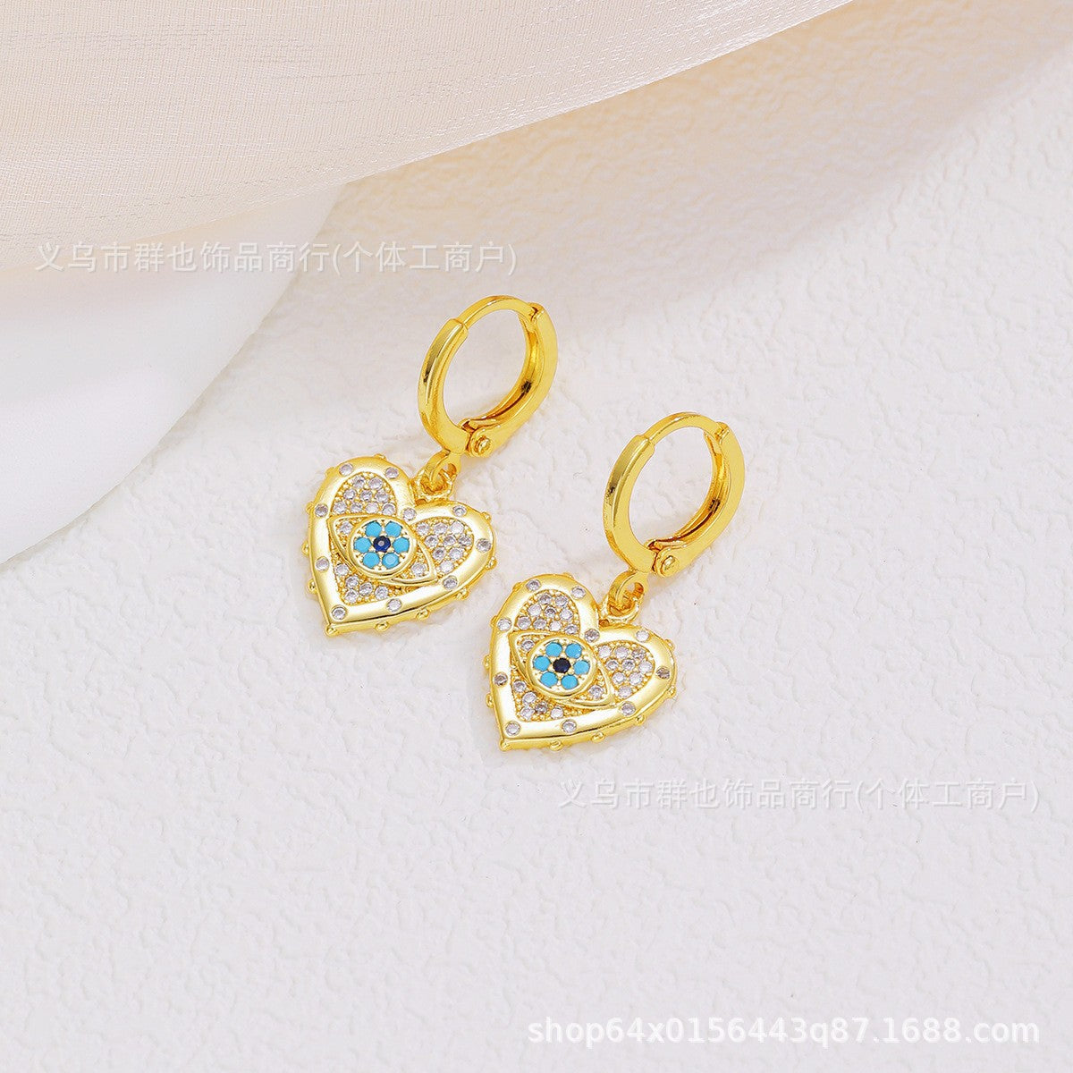 Wholesale Devil' s Eye Heart Earring and Necklace Set Gold Copper Zircon Fashion Jewelry Accessory Gift