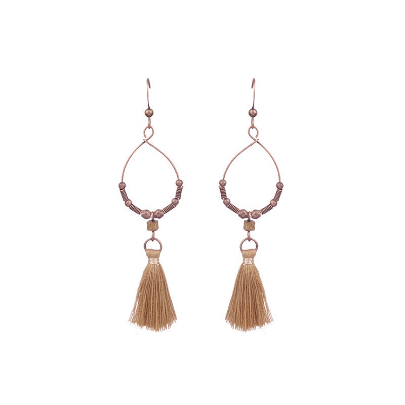 Wholesale Bohemian Wooden Earrings Tassel Bell Pendant Triangle Design Fashion Jewelry Accessory