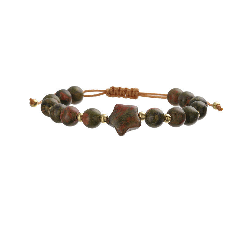 Wholesale Handmade Tiger Eye Pink Crystal Beaded Bracelet With Minimalist Star Charm Unisex Casual Fashion Accessory
